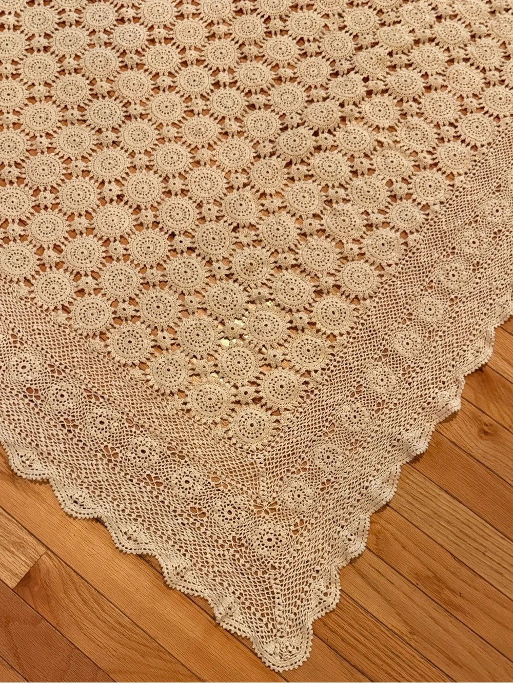 Handmade Crochet Lace Tablecloth Cream 57x87 cottage prarie country